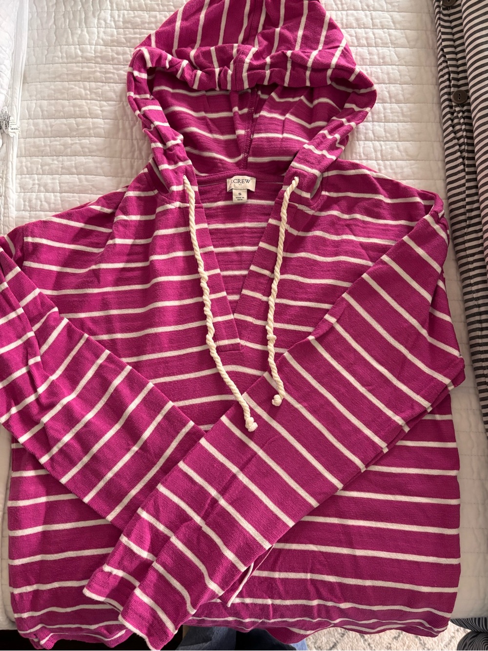 J. Crew Fuchsia and White Striped Hoodie Pullover